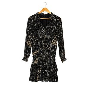 Current Air Pleated Black Metallic Star Printed Mini Dress Size XS